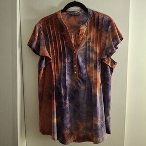 Ava & Grace Women's Tie-Dye Flutter Sleeve Button-Up Top